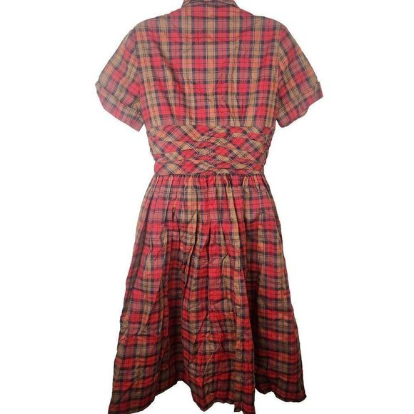 Vintage 40s 50s Vicky Vaughn Day Dress Womens S Red Plaid Button Front Fit Flare - Picture 4 of 12